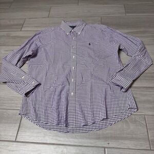 Vintage Polo Ralph‎ Lauren Button Down Checkered Shirt Purple Sz 16L